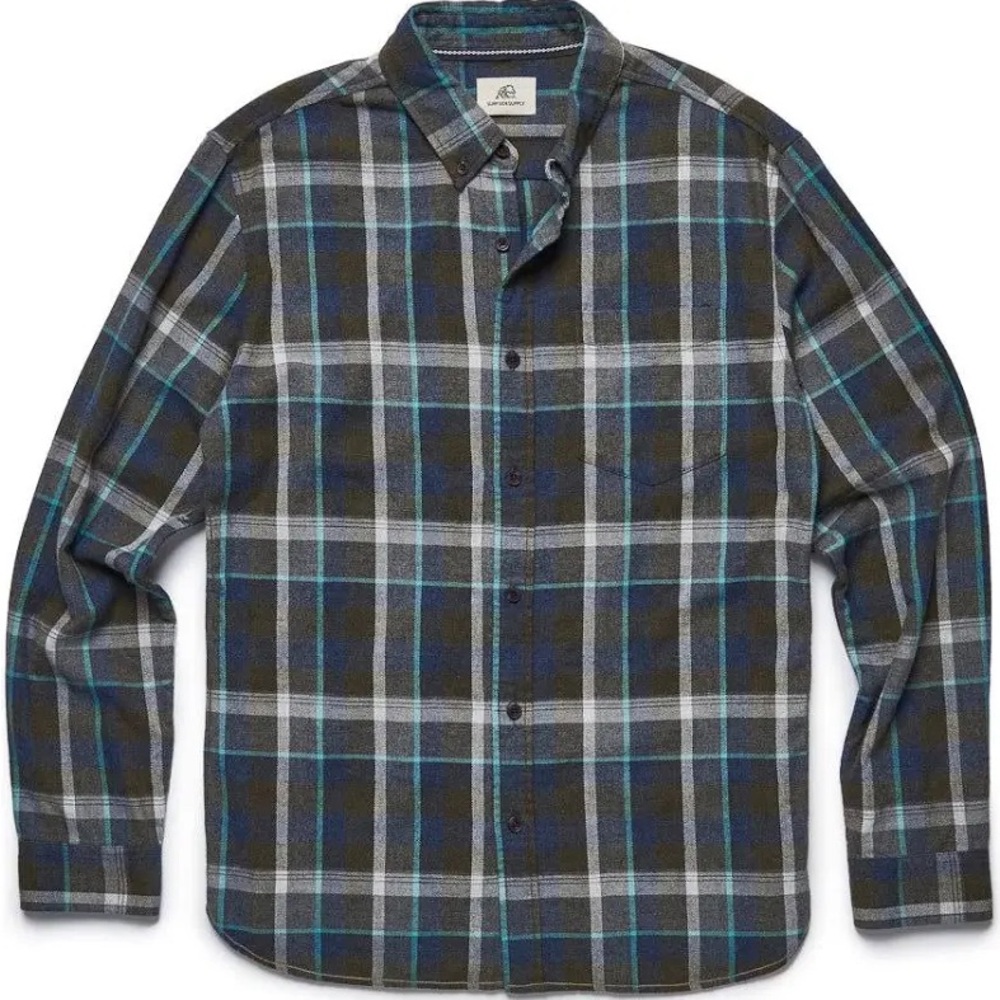 Surfside Supply‎ Plaid Flannel Shirt Olive Heather Size Large Brian Flannel